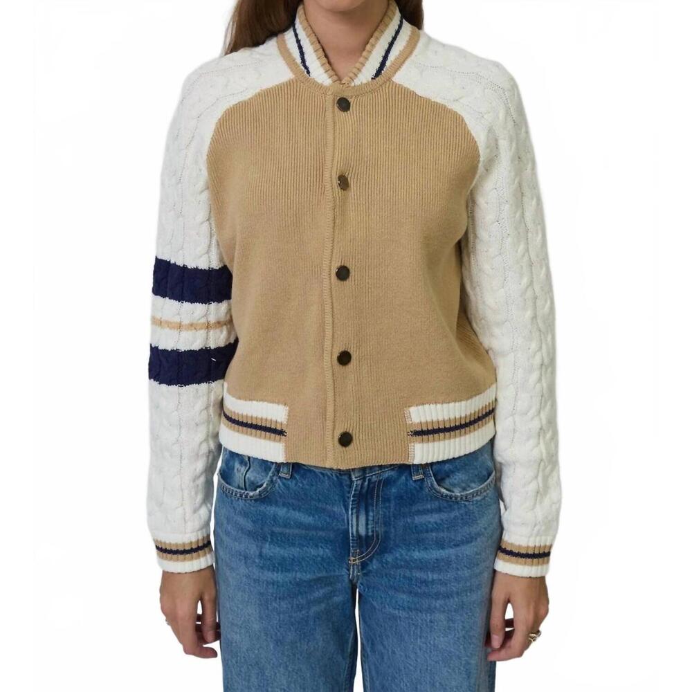 NEW CENTRAL PARK WEST women's chloe cable sleeve knit bomber in beige